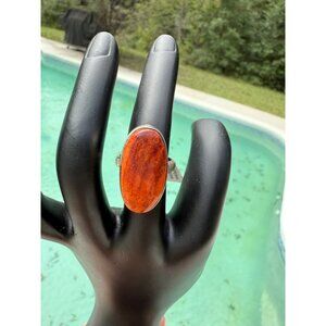 Native Artisan Spiny Oyster Sterling Silver Statement Ring signed solid back NWT